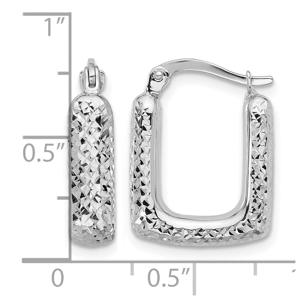 GE 10K White Gold Polished and Diamond-cut Square Hoop Earrings