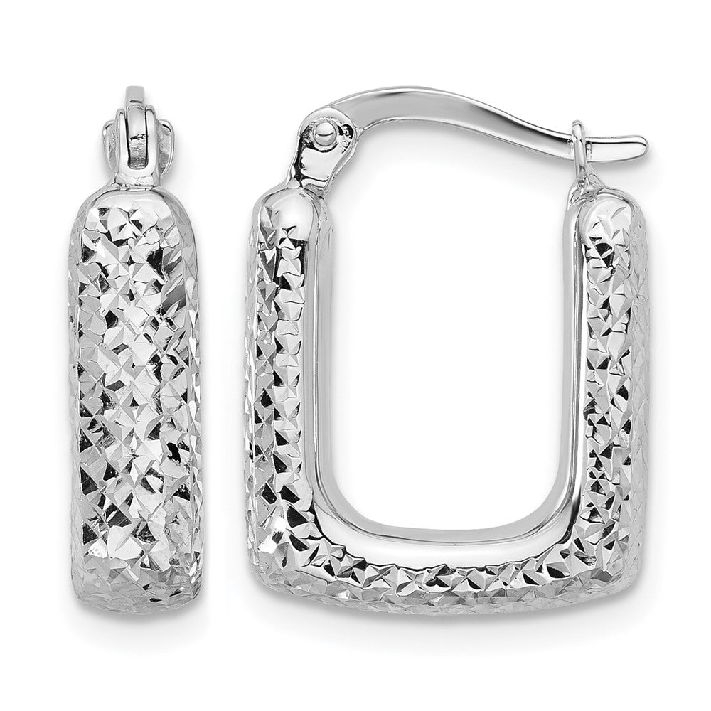 GE 10K White Gold Polished and Diamond-cut Square Hoop Earrings
