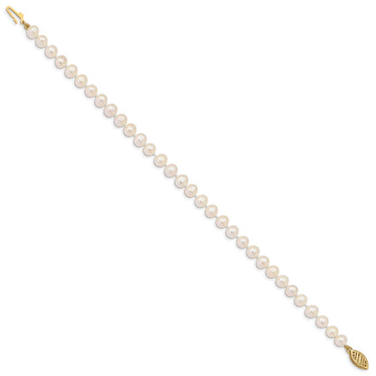 PGB 10k 5-6mm White Near-Round Freshwater Cultured Pearl 7.5 inch Bracelet