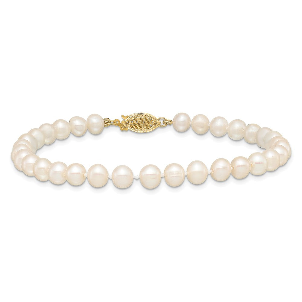 PGB 10k 5-6mm White Near-Round Freshwater Cultured Pearl 7.5 inch Bracelet