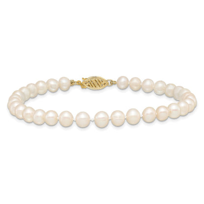 PGB 10k 5-6mm White Near-Round Freshwater Cultured Pearl 7.5 inch Bracelet
