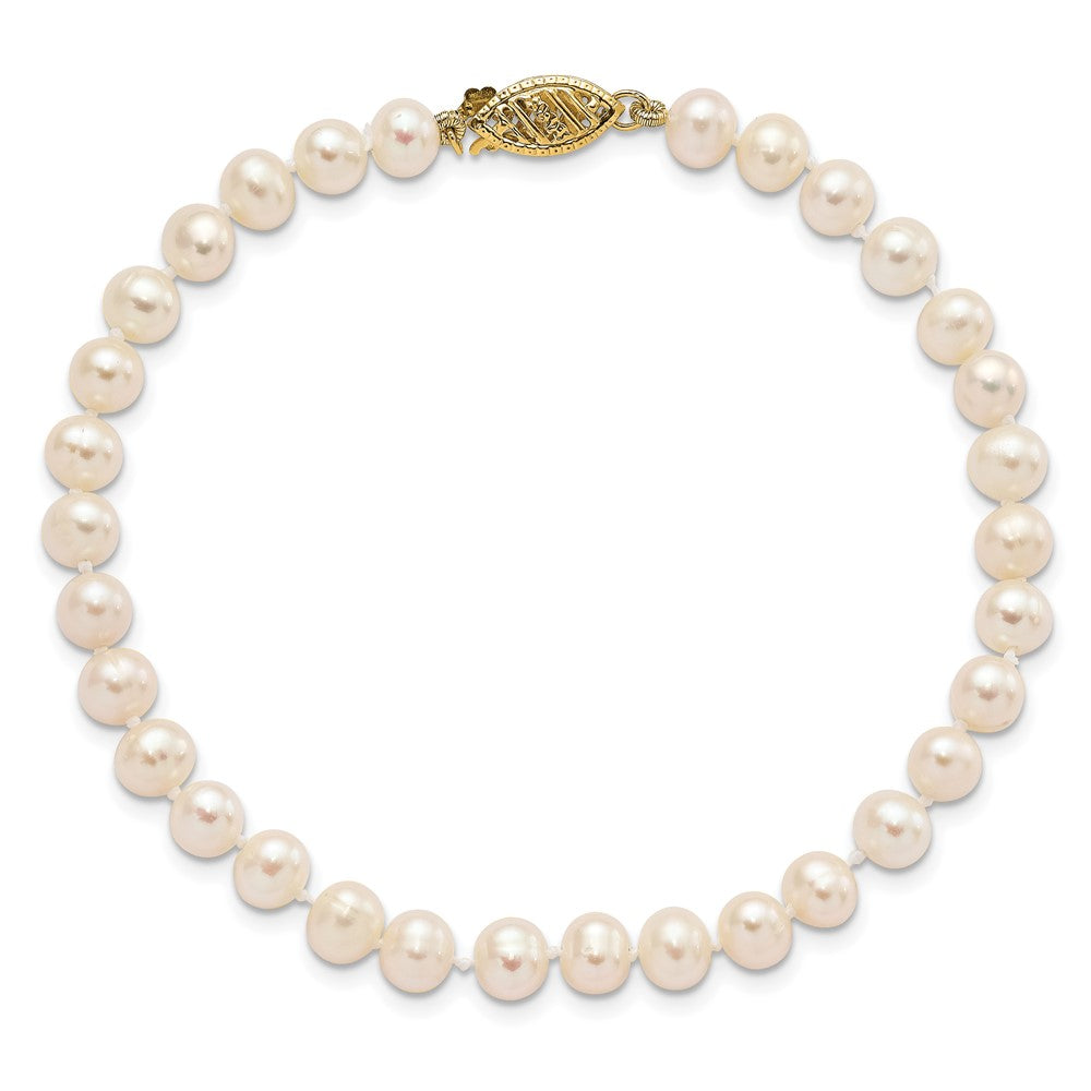 PGB 10k 5-6mm White Near-Round Freshwater Cultured Pearl 7.5 inch Bracelet