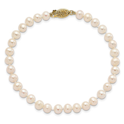 PGB 10k 5-6mm White Near-Round Freshwater Cultured Pearl 7.5 inch Bracelet