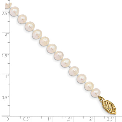 PGB 10k 5-6mm White Near-Round Freshwater Cultured Pearl 7.5 inch Bracelet