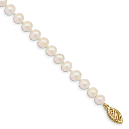 PGB 10k 5-6mm White Near-Round Freshwater Cultured Pearl 7.5 inch Bracelet