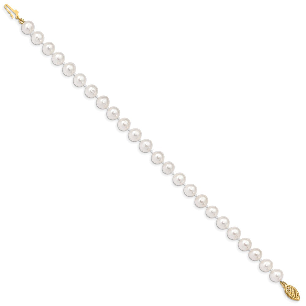 10k 6-7mm White Near Round Freshwater Cultured Pearl Bracelet