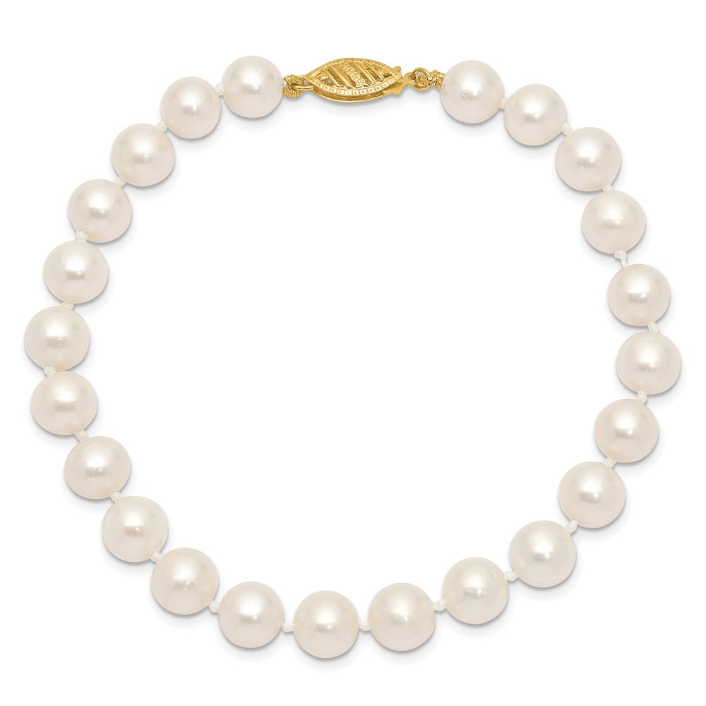 PGB 10k 7-8mm White Near-Round Freshwater Cultured Pearl 7.5 inch Bracelet