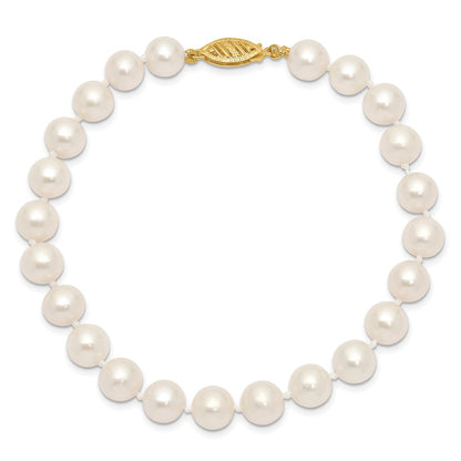 PGB 10k 7-8mm White Near-Round Freshwater Cultured Pearl 7.5 inch Bracelet