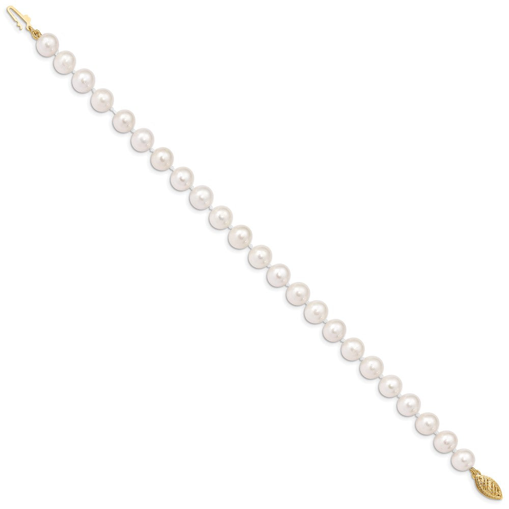 PGB 10k 7-8mm White Near-Round Freshwater Cultured Pearl 7.5 inch Bracelet