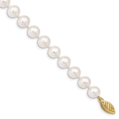 PGB 10k 7-8mm White Near-Round Freshwater Cultured Pearl 7.5 inch Bracelet