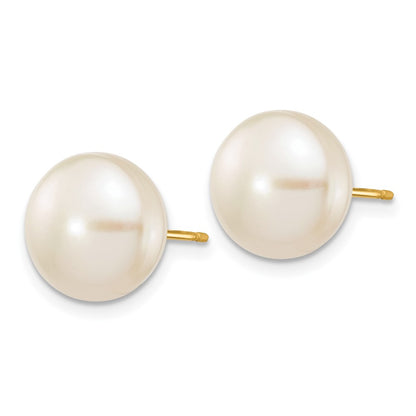 PGE 10k 10-11mm White Button Freshwater Cultured Pearl Stud Post Earrings