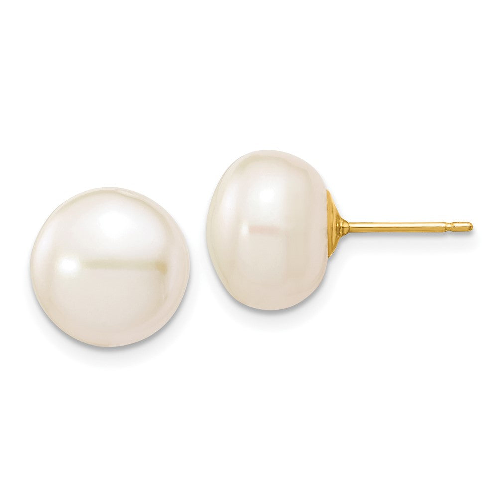 PGE 10k 10-11mm White Button Freshwater Cultured Pearl Stud Post Earrings