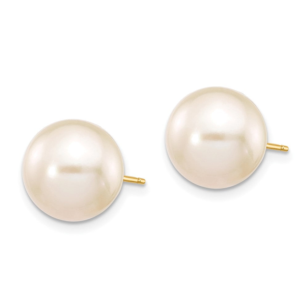 10k Gold 10-11mm White Round Freshwater Cultured Pearl Stud Post Earrings