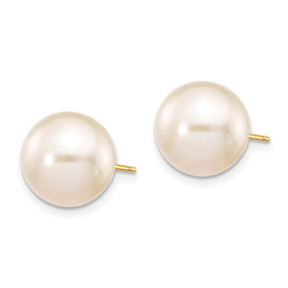 10k Gold 10-11mm White Round Freshwater Cultured Pearl Stud Post Earrings