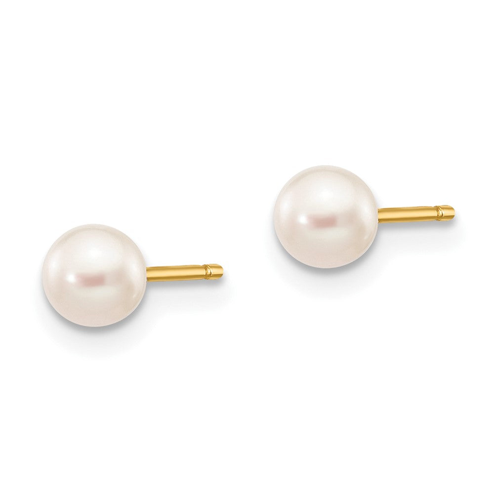 10k Gold 4-5mm White Round Freshwater Cultured Pearl Stud Post Earrings