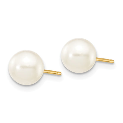 10k Gold 6-7mm White Round Freshwater Cultured Pearl Stud Post Earrings