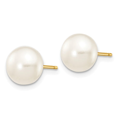 10k Gold 7-8mm White Button Freshwater Cultured Pearl Stud Post Earrings