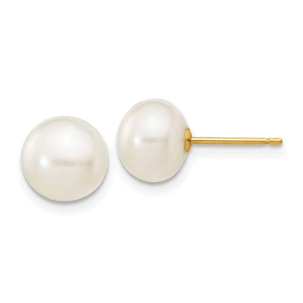 10k 7-8mm White Button Freshwater Cultured Pearl Stud Post Earrings