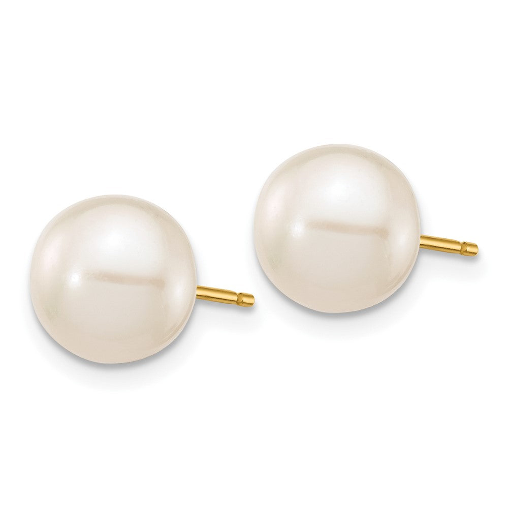 PGE 10k 8-9mm White Round Freshwater Cultured Pearl Stud Post Earrings