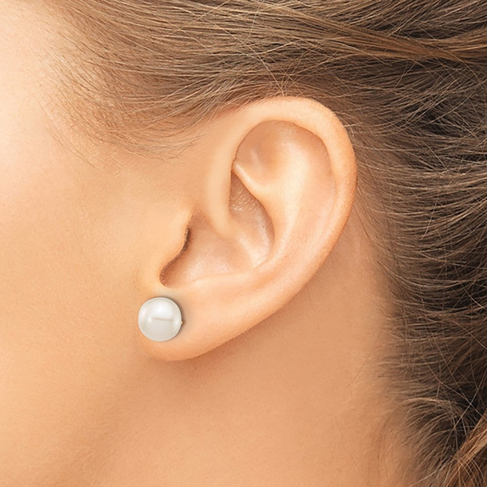 PGE 10k 8-9mm White Round Freshwater Cultured Pearl Stud Post Earrings