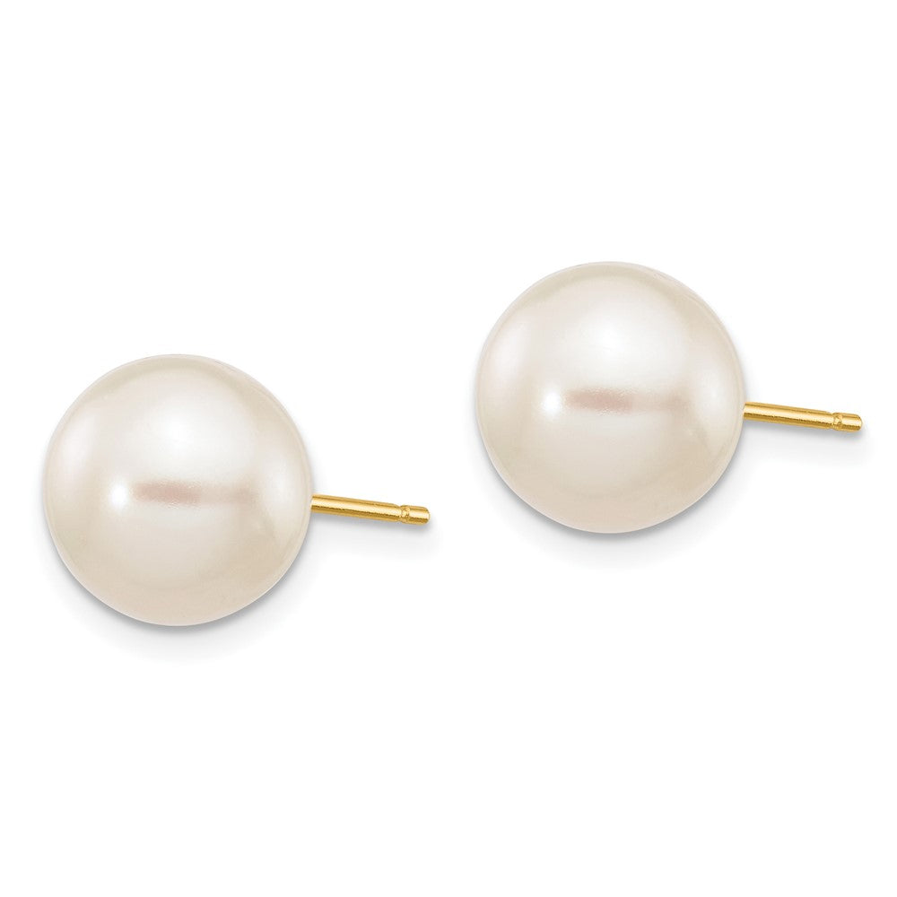 PGE 10k 9-10mm White Round Freshwater Cultured Pearl Stud Post Earrings
