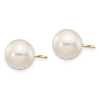 PGE 10k 9-10mm White Round Freshwater Cultured Pearl Stud Post Earrings