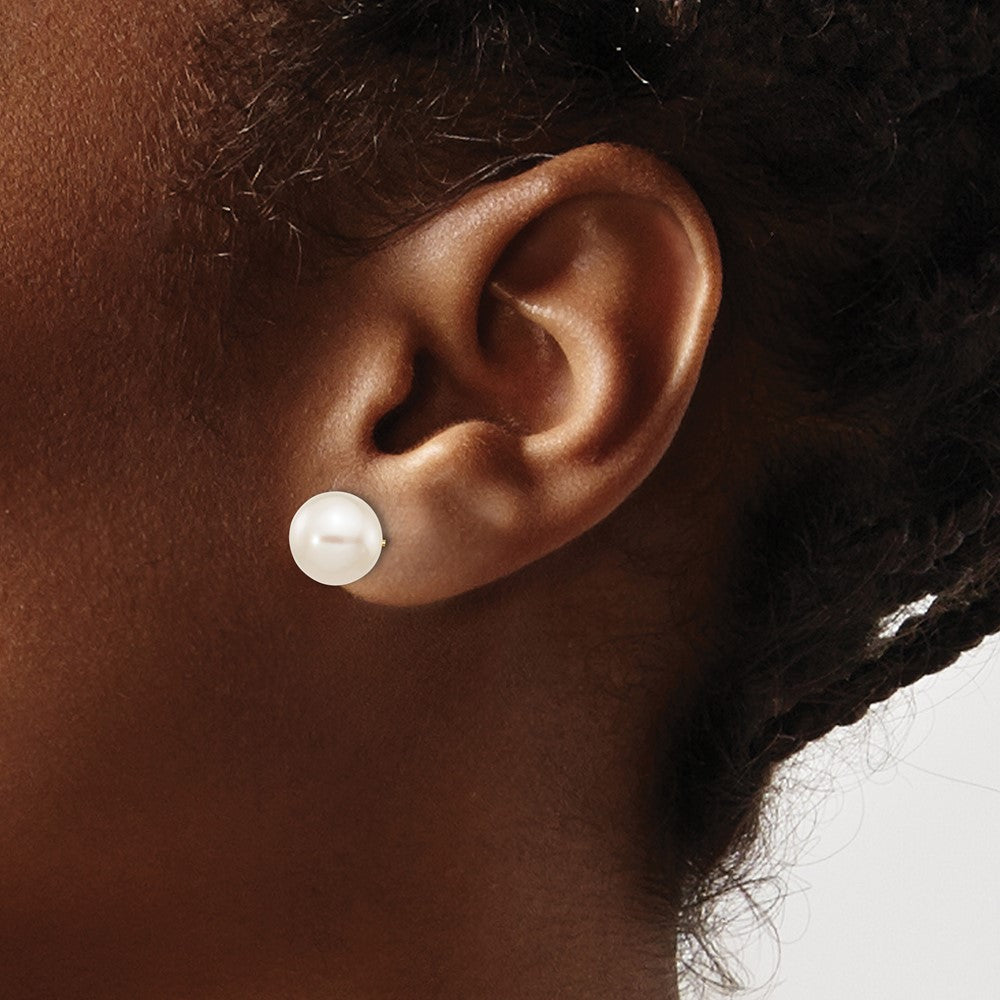 PGE 10k 9-10mm White Round Freshwater Cultured Pearl Stud Post Earrings