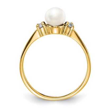 PG 10K Gold 5mm FW Cultured Pearl A Diamond ring
