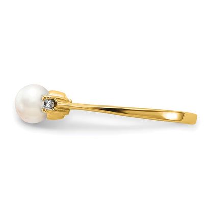 PG 10K Gold 5mm FW Cultured Pearl A Diamond ring