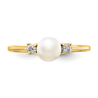 PG 10K Gold 5mm FW Cultured Pearl A Diamond ring