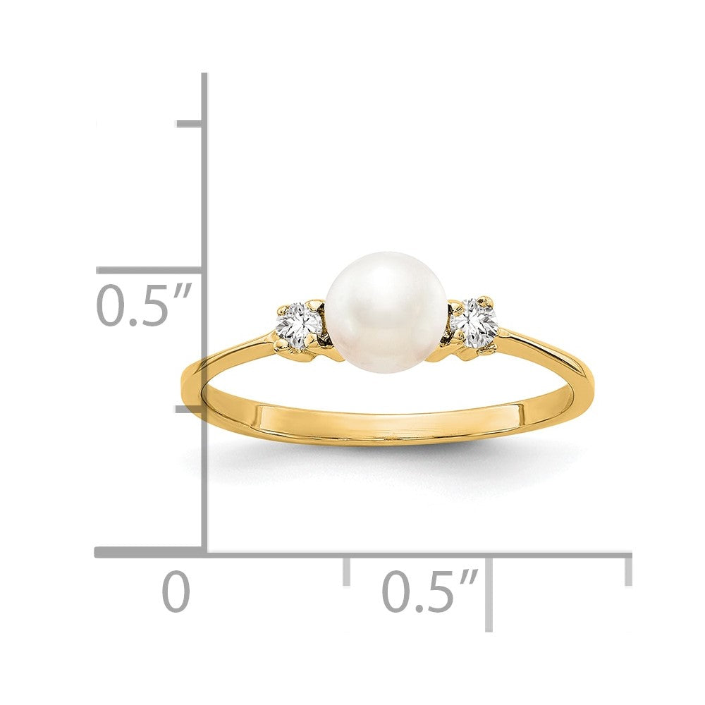 PG 10K Gold 5mm FW Cultured Pearl A Diamond ring