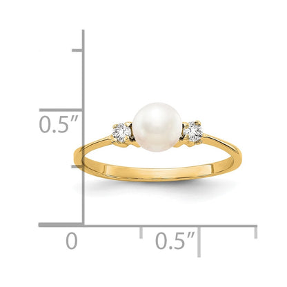 PG 10K Gold 5mm FW Cultured Pearl A Diamond ring