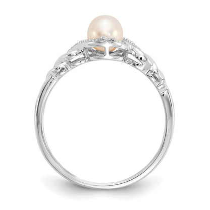 10k Gold White Gold FW Cultured Pearl and Diamond Ring