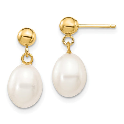 PGE 10k 7-8mm White Rice Freshwater Cultured Pearl Dangle Post Earrings