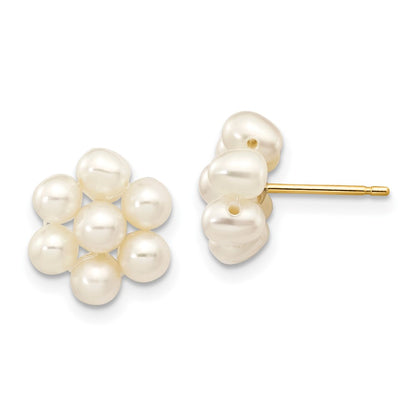 10k 3-4mm White Egg Freshwater Cultured Pearl Flower Earrings