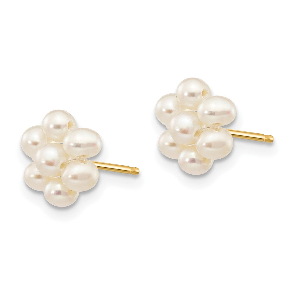 10k Gold 2-3mm White Egg Freshwater Cultured Pearl Flower Earrings