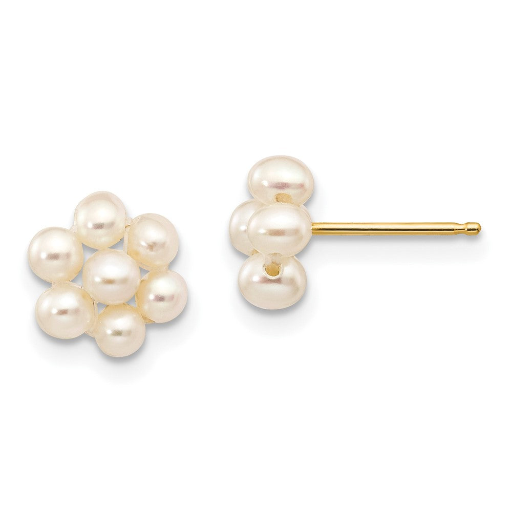 10k 2-3mm White Egg Freshwater Cultured Pearl Flower Earrings