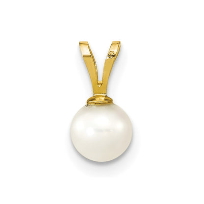 10K 5-6mm White Round Freshwater Cultured Pearl Pendant