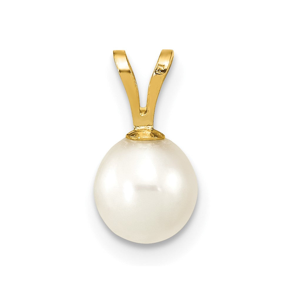 10K 6-7mm White Round Freshwater Cultured Pearl Pendant