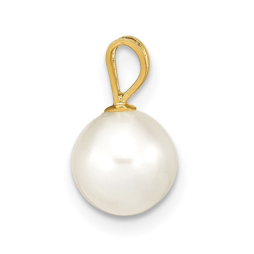 10K 7-8mm White Round Freshwater Cultured Pearl Pendant