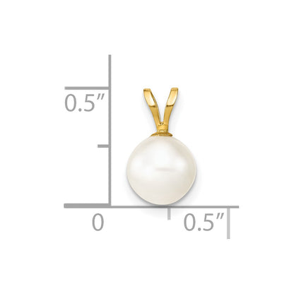 10K 7-8mm White Round Freshwater Cultured Pearl Pendant