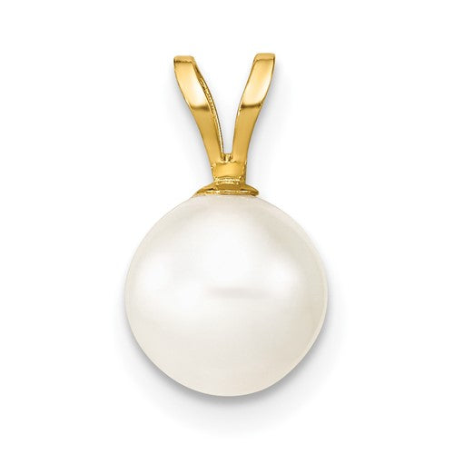 PGP 10K 7-8mm White Round Freshwater Cultured Pearl Pendant