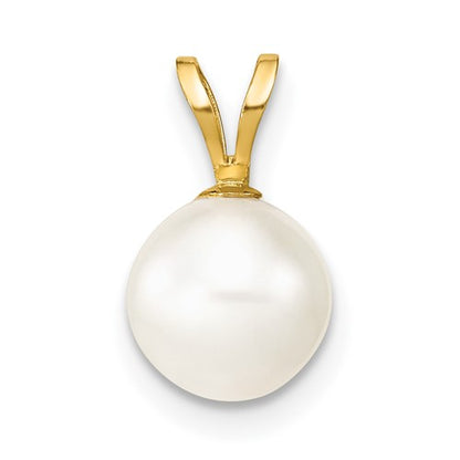PGP 10K 7-8mm White Round Freshwater Cultured Pearl Pendant