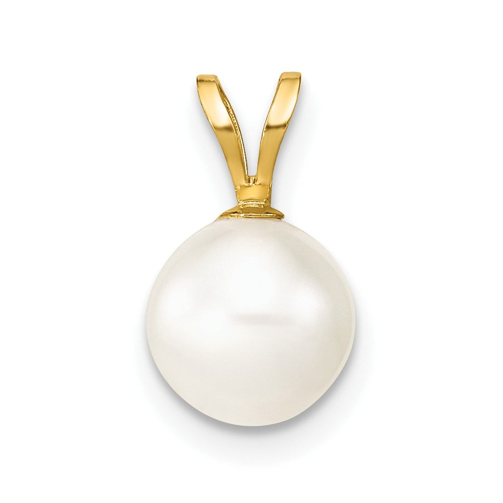 10K 7-8mm White Round Freshwater Cultured Pearl Pendant