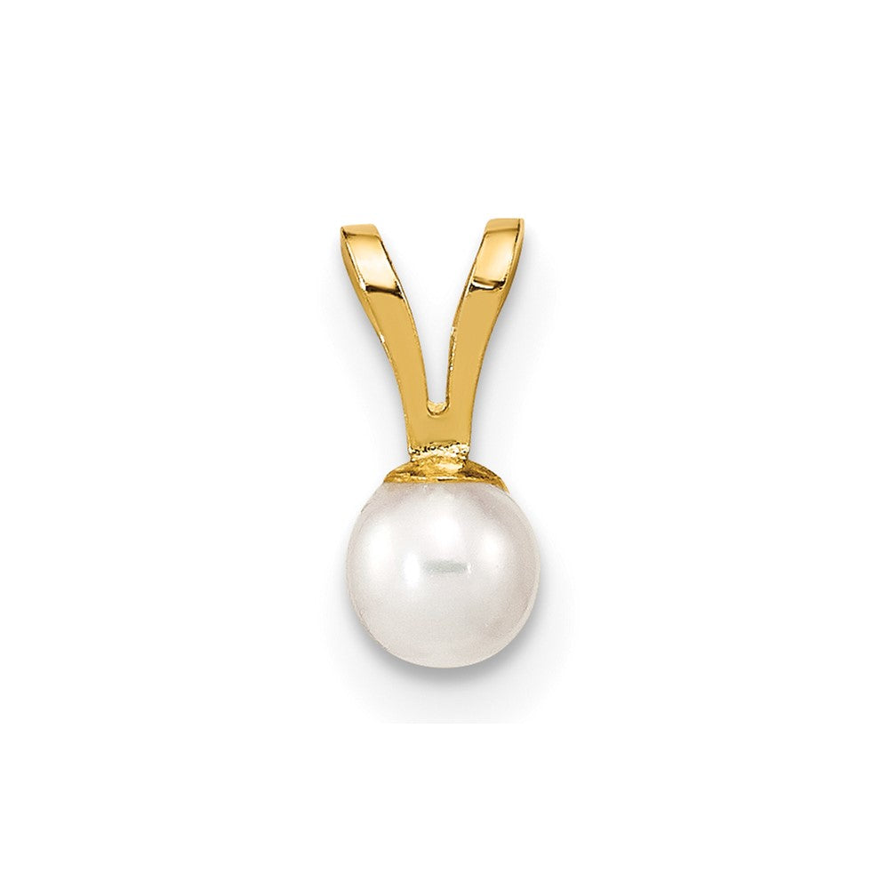 10k Gold 3-4mm White Round Freshwater Cultured Pearl Pendant