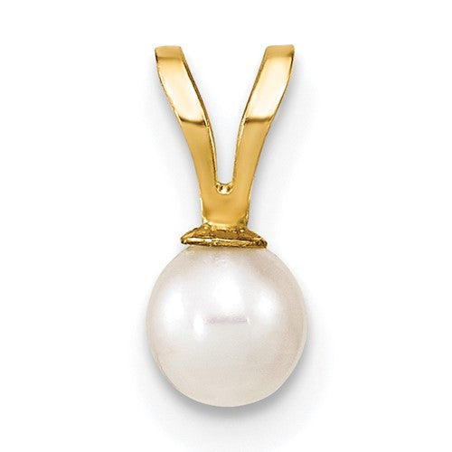 PGP 10k Gold 4-5mm White Round Freshwater Cultured Pearl Pendant