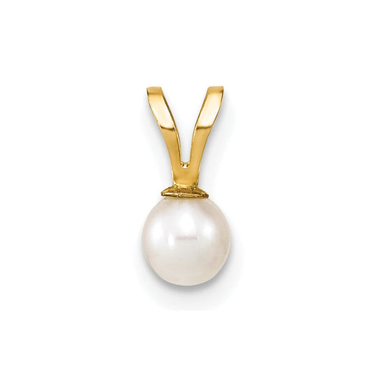 10k Gold 4-5mm White Round Freshwater Cultured Pearl Pendant