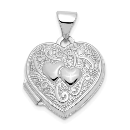 10k White Gold Double Heart Locket