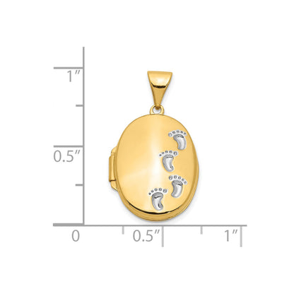 10k Yellow Gold w/ White Rhodium Oval Footprints Locket