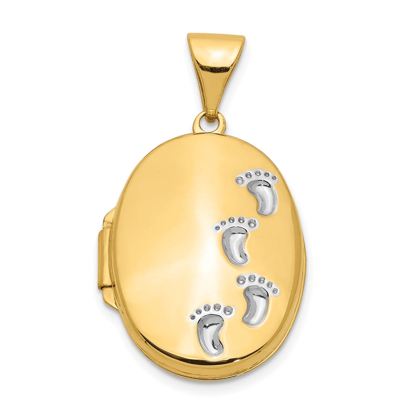 10k Yellow Gold w/ White Rhodium Oval Footprints Locket